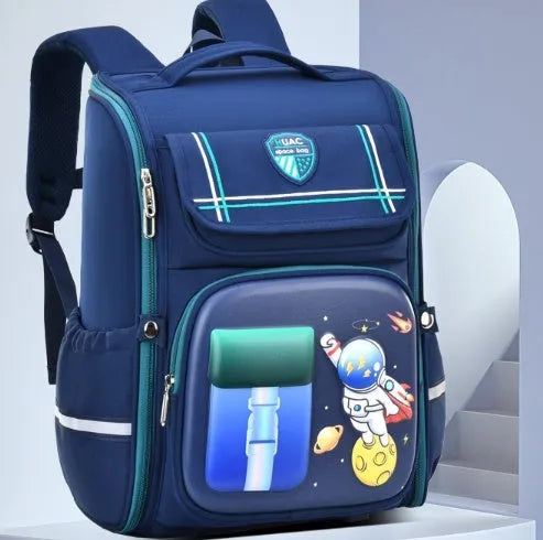 Large capacity children's cartoon backpack with airpillow straps for spine protection in Oxford cloth