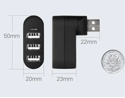 USB 2.0 splitter hub with rotating colour design in black and white options