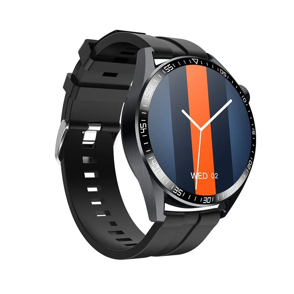 Black GS3 Max smartwatch on wrist showing home screen with time and health stats.