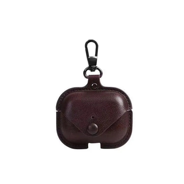 AirPods Pro protective leather case in black with cross pattern design showing dimensions