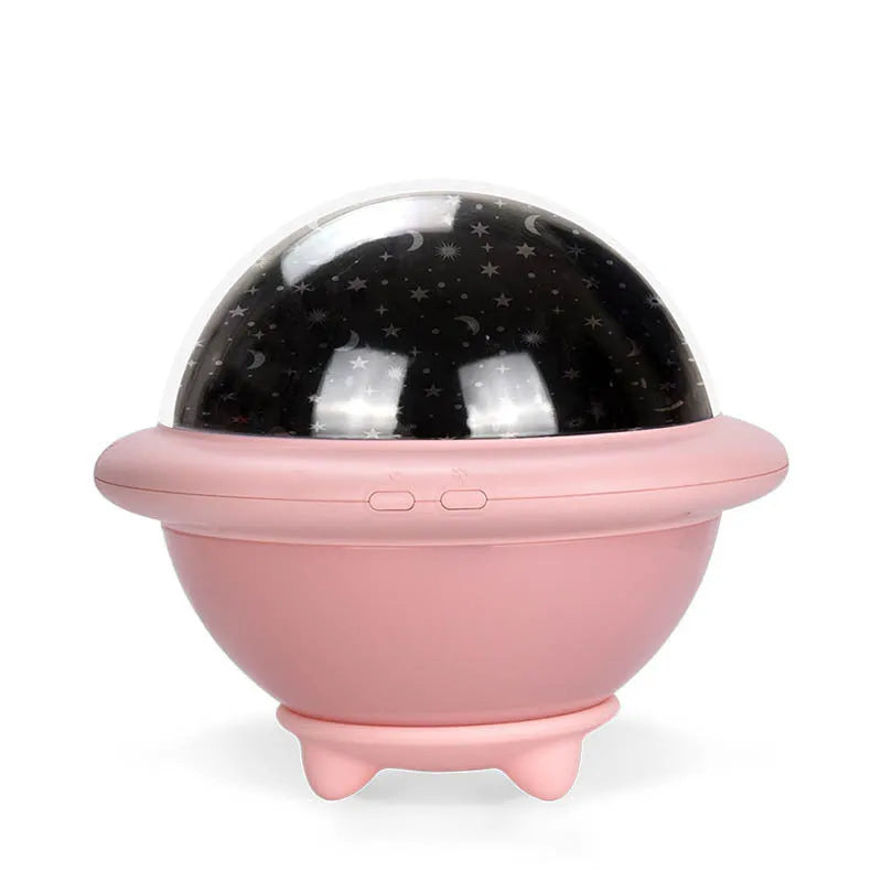 UFO-shaped plastic starry sky projection light in green colour showing rotating LED display
