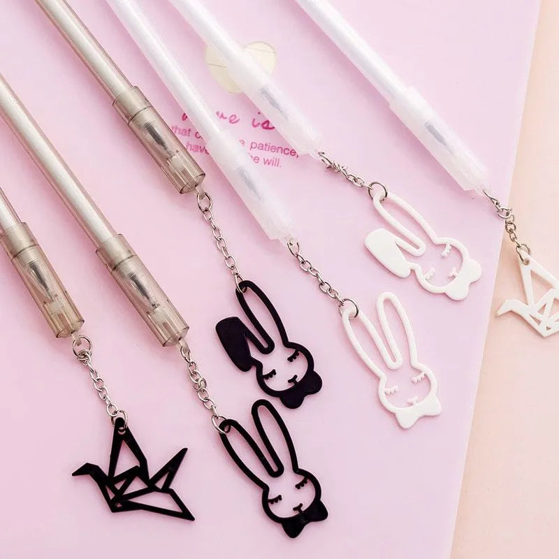 Paper crane rabbit pendant gel pen with 0.38mm tip measuring 17cm in black or white designs