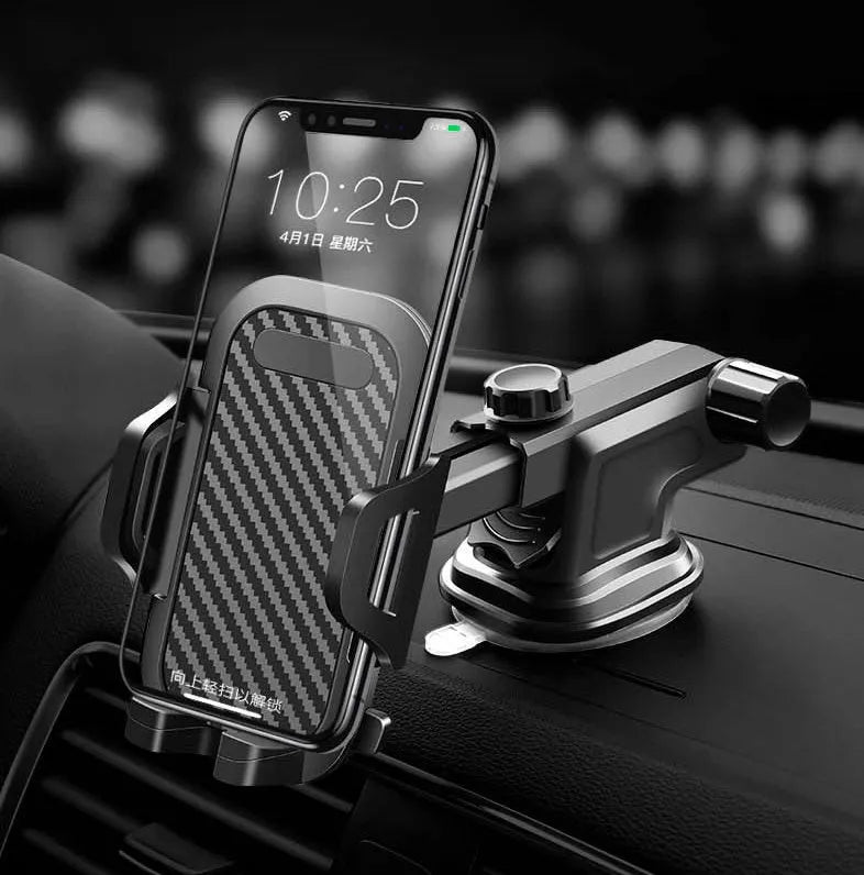 Black ABS and EVA car phone holder designed for smartphones between 4.0 and 7.0 inches.