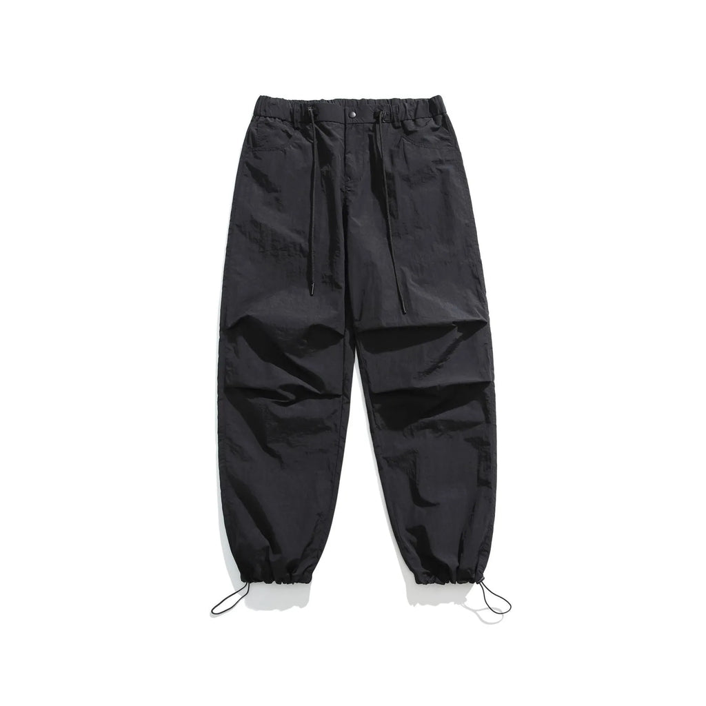 Men's casual trousers in thin ice silk nylon fabric with straight-leg fit, shown in multiple colour options