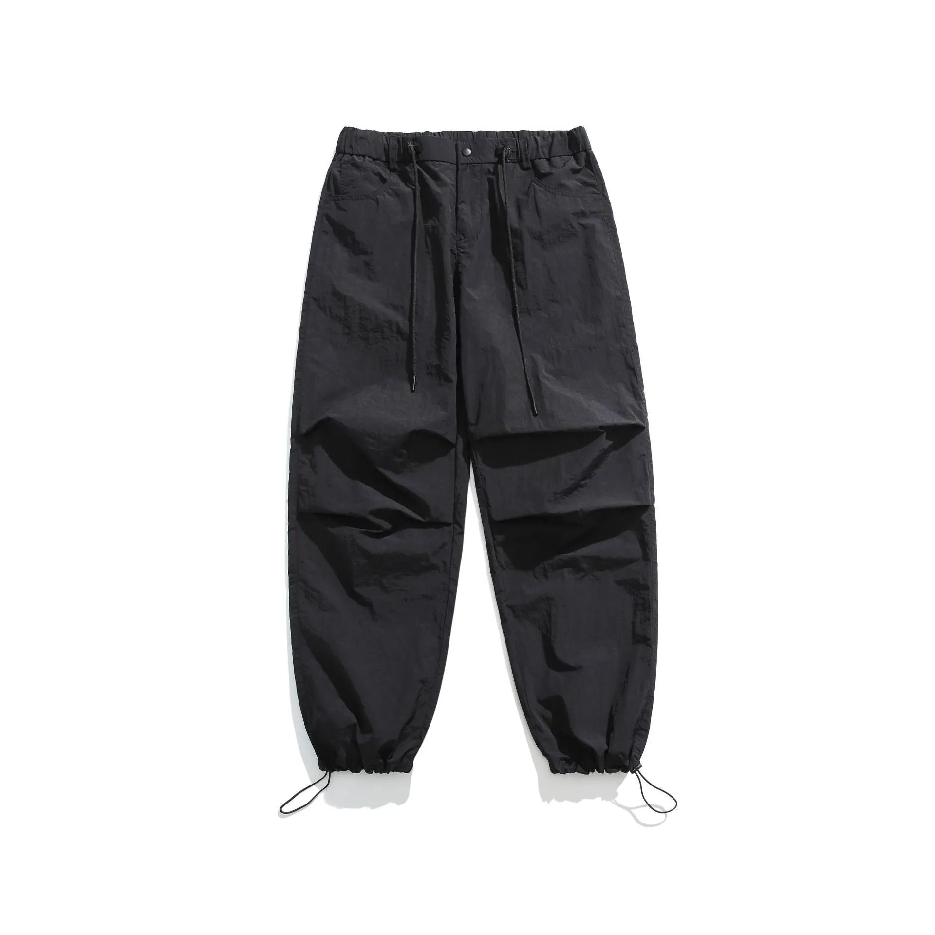 Men's casual trousers in thin ice silk nylon fabric with straight-leg fit, shown in multiple colour options