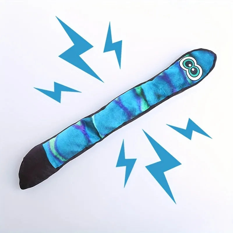 Multicolour striped print snake-shaped plush dog squeaky toy for interactive chew play