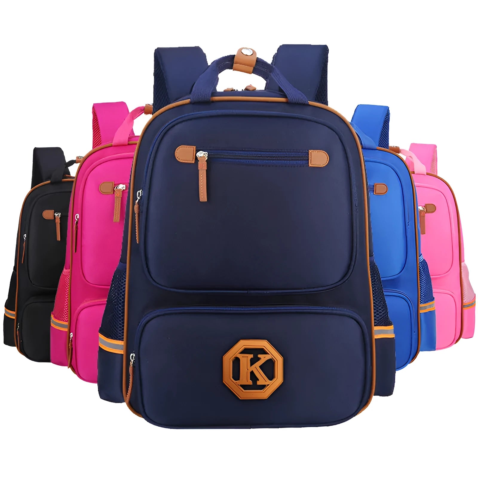 Children's schoolbag in black with English wind reducing design, multiple compartments, and adjustable straps