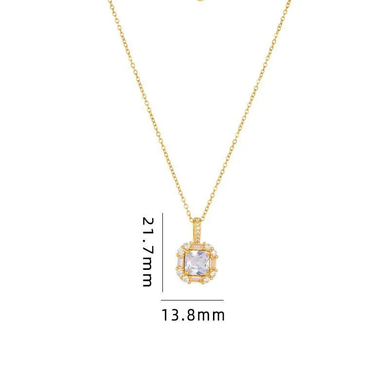 Women's titanium steel clavicle chain with geometric mixed gem pendant in T8052 gold colour