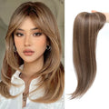 Synthetic hair clip-in wig extension with inner buckle attachment in one of six style variations.