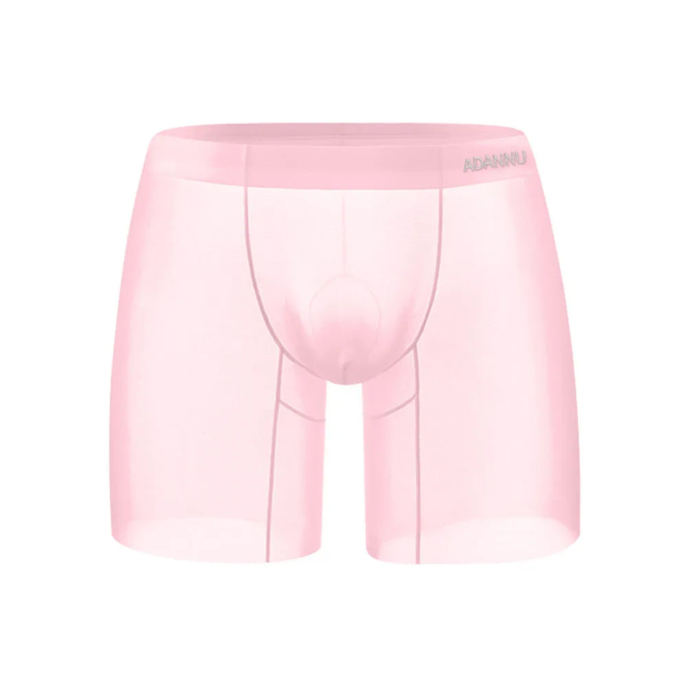 Men's orange seamless low-waist boxer shorts with quick-dry nylon fabric for exercise.