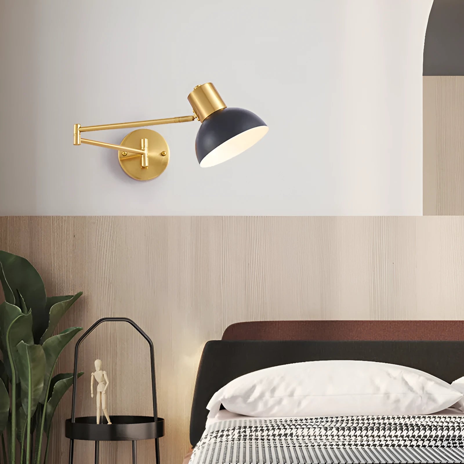 Modern double-section rocker arm wall lamp in a neutral colour, showing its adjustable arms and light head.