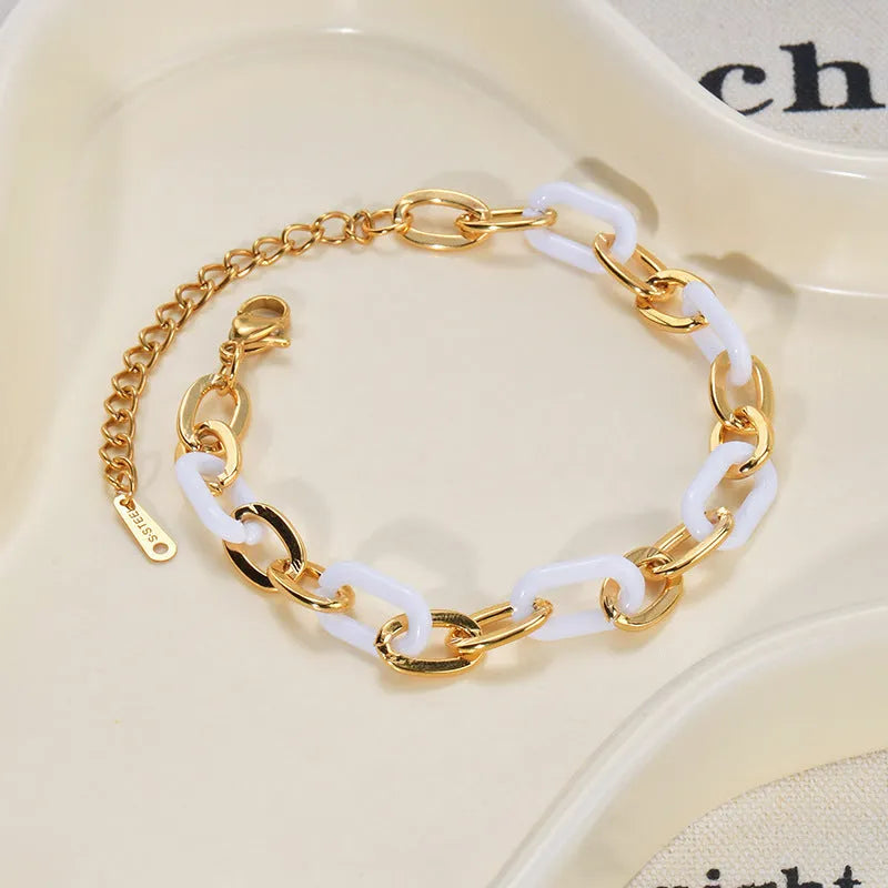 Stainless steel resin bracelet for women featuring heart-shaped design and double-layer construction
