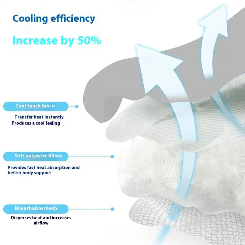 Ice silk dog cooling mat with dog head pattern in four colour options on non-slip base