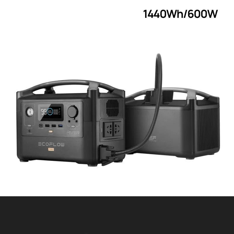 RIVER Pro 720Wh portable power station with multiple charging ports and solar panel compatibility