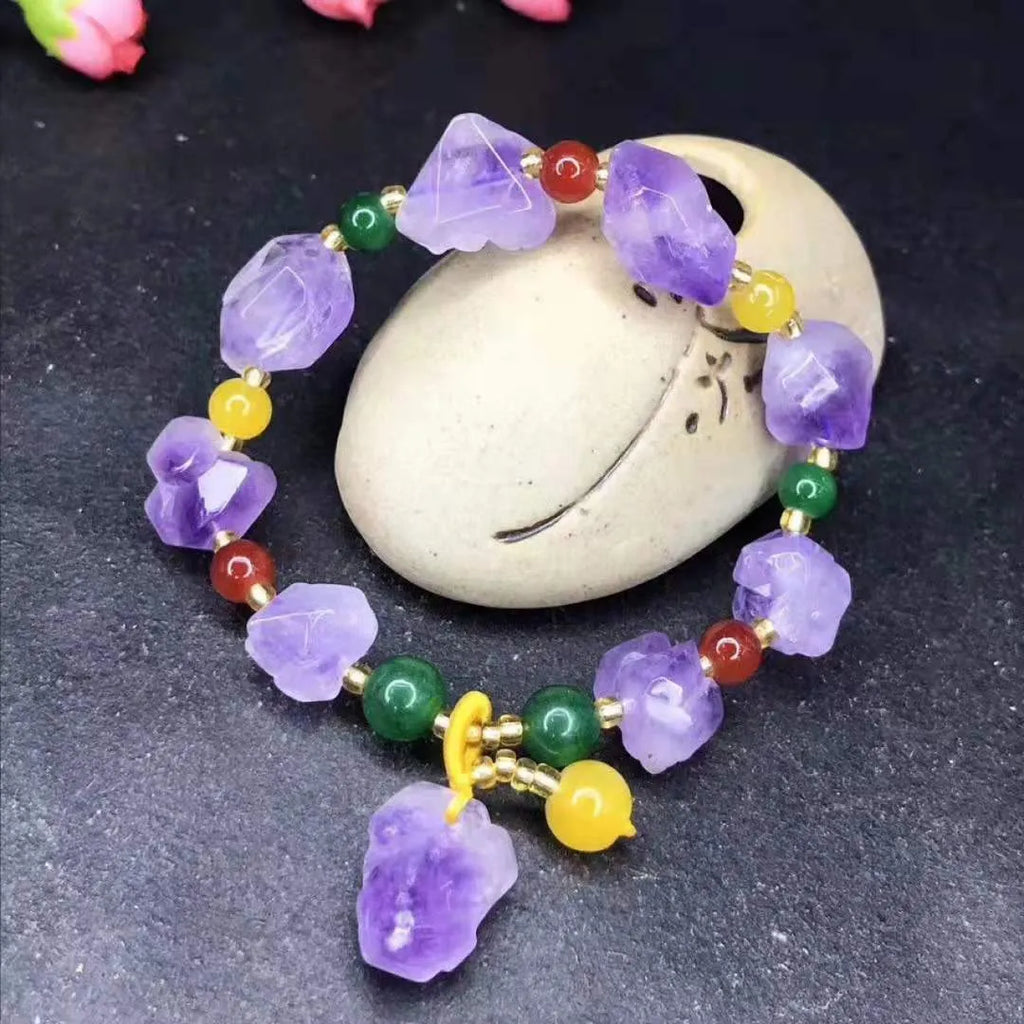 Natural amethyst bracelet with fu character charm for women as travel gift