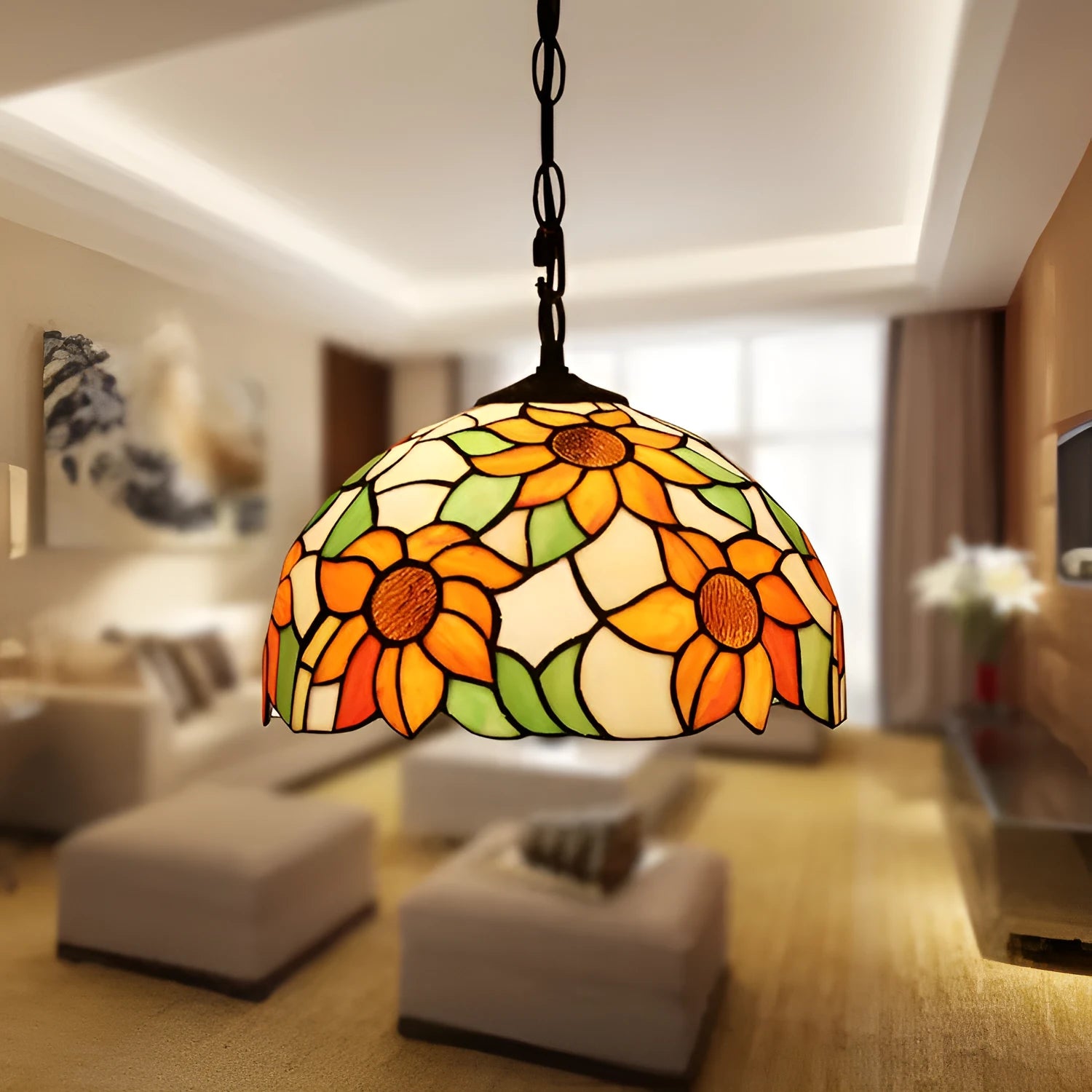 European Baroque retro chandelier in coloured glaze with abstract design and hanging ornaments