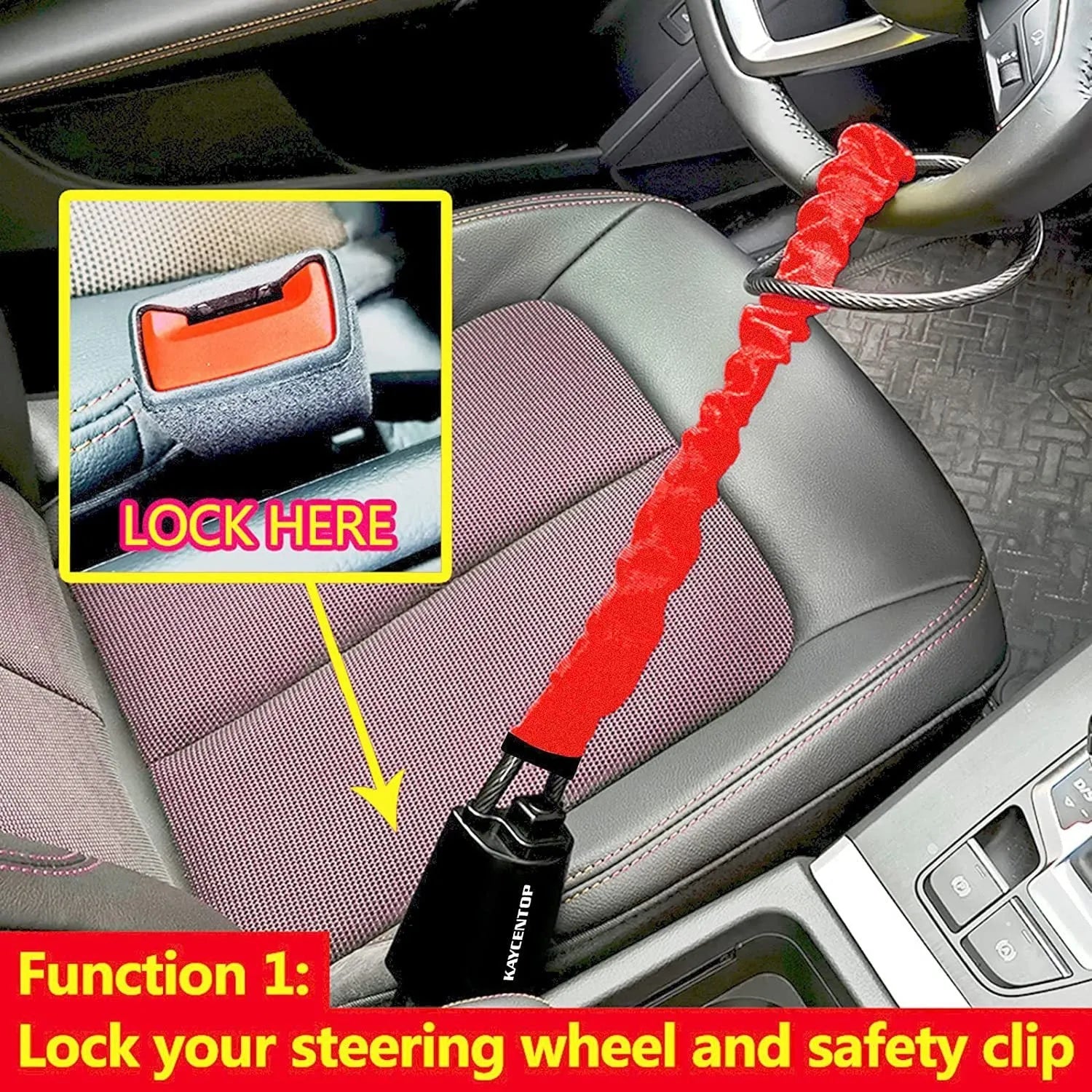 General Motors car steering wheel security lock with wire cable in red colour option
