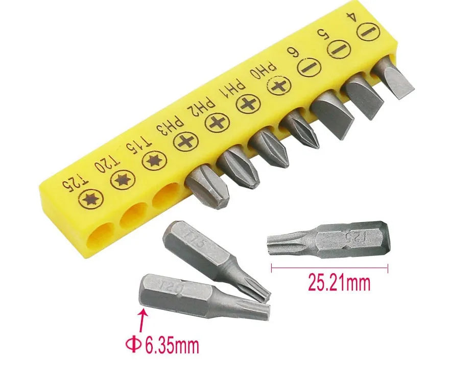 L-type double-headed socket wrench with ten steel screwdriver bits for mechanical repair