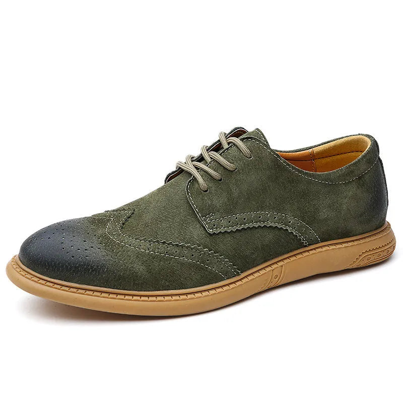Men's black leather business formal lace-up shoes with a low top and rubber sole.