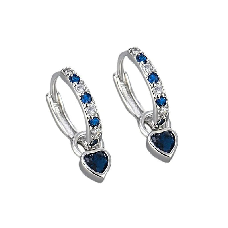 Women's heart drop earrings with coloured zircon stone in gold tone setting