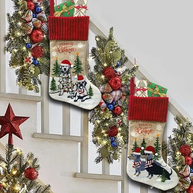Cloth Christmas tree ornament gift bag measuring 46x28cm with hanging pendant for pet socks storage