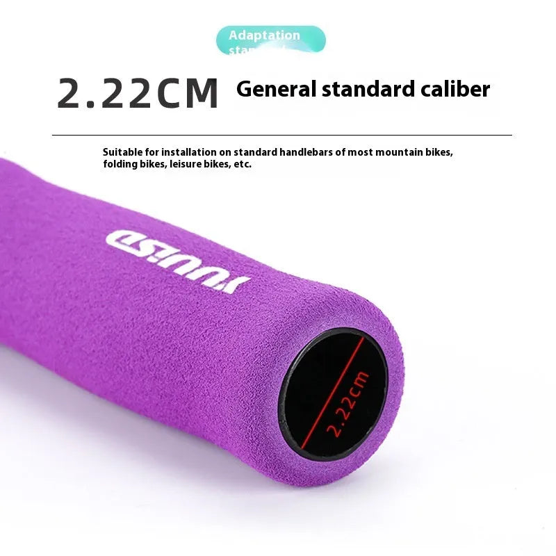 Mountain bike sponge handlebar grip covers in black, purple and biange colours showing soft material and lock-on design