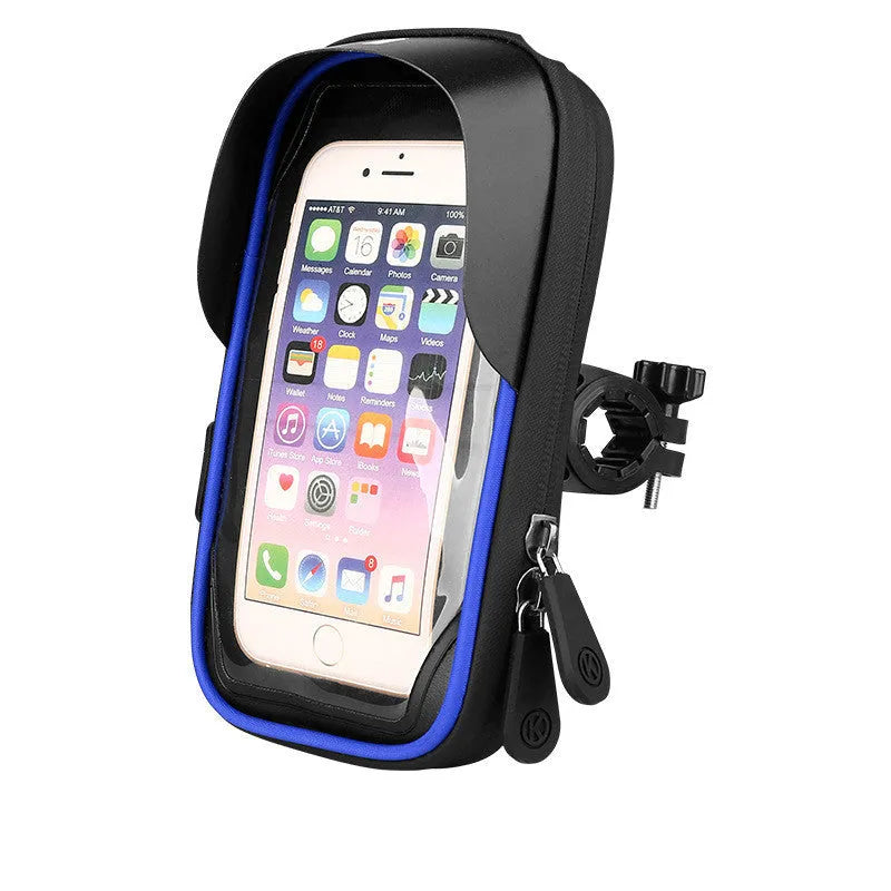TPU mobile phone stand mounted on bicycle handlebar showing smartphone in use