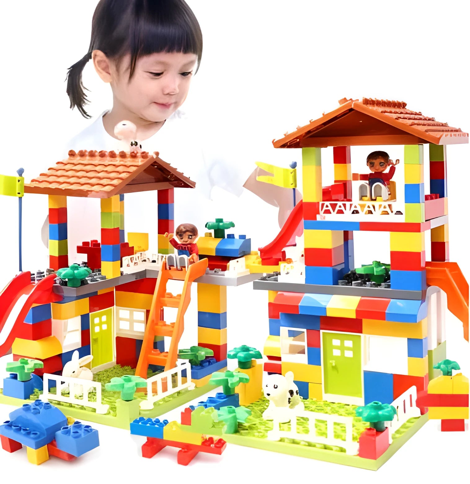 Children's puzzle building blocks large particle plastic set city baby theme for toddlers
