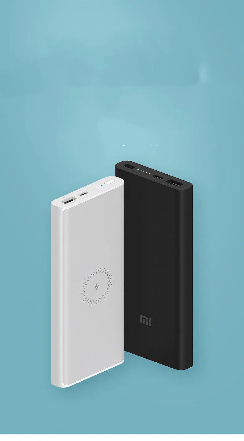 White 10000mAh power bank showing USB-C port and wireless charging surface