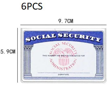 Clear PVC ID card holder showing social security card inside, measuring 9.7 by 5.9 centimetres