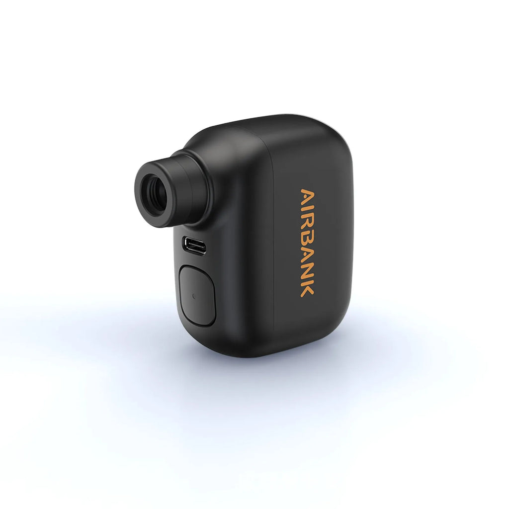 Black AS100 electric bicycle tyre inflator pump with USB charging cable and waterproof bag
