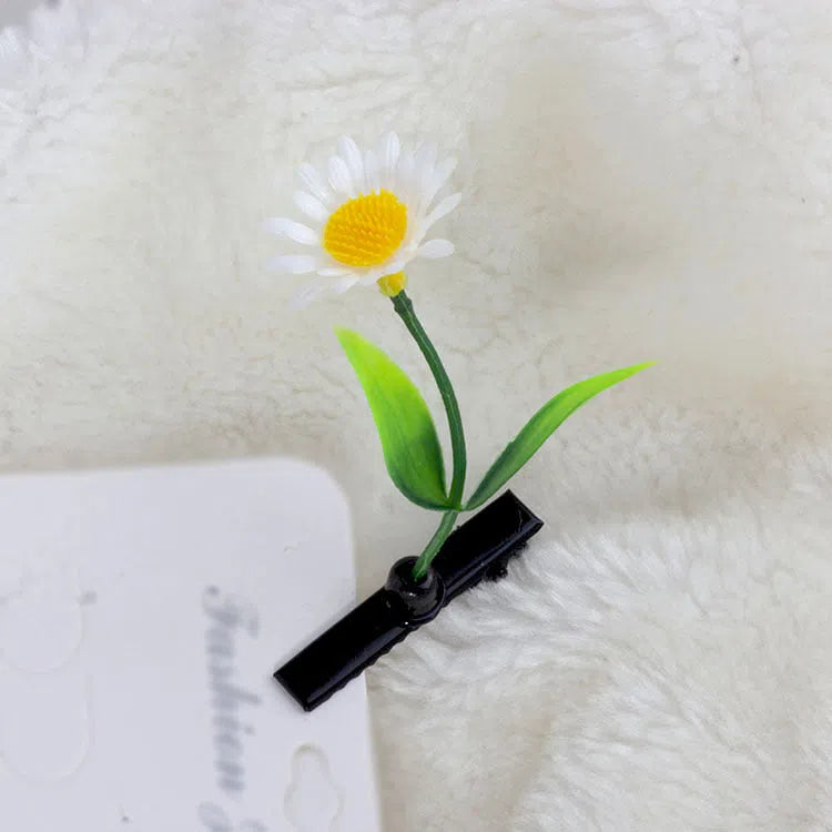 Plastic grass bean sprout hairpin with cute flower barrettes for children, handmade floral hair accessory