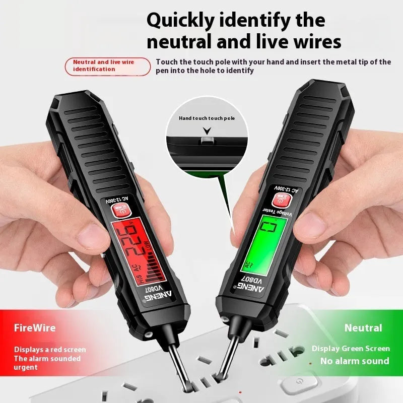 Portable zero line detection pen with LCD display for 12V to 300V voltage measurement
