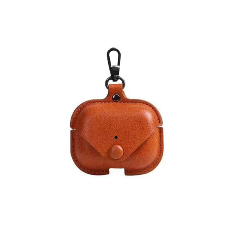 AirPods Pro protective leather case in black with cross pattern design showing dimensions