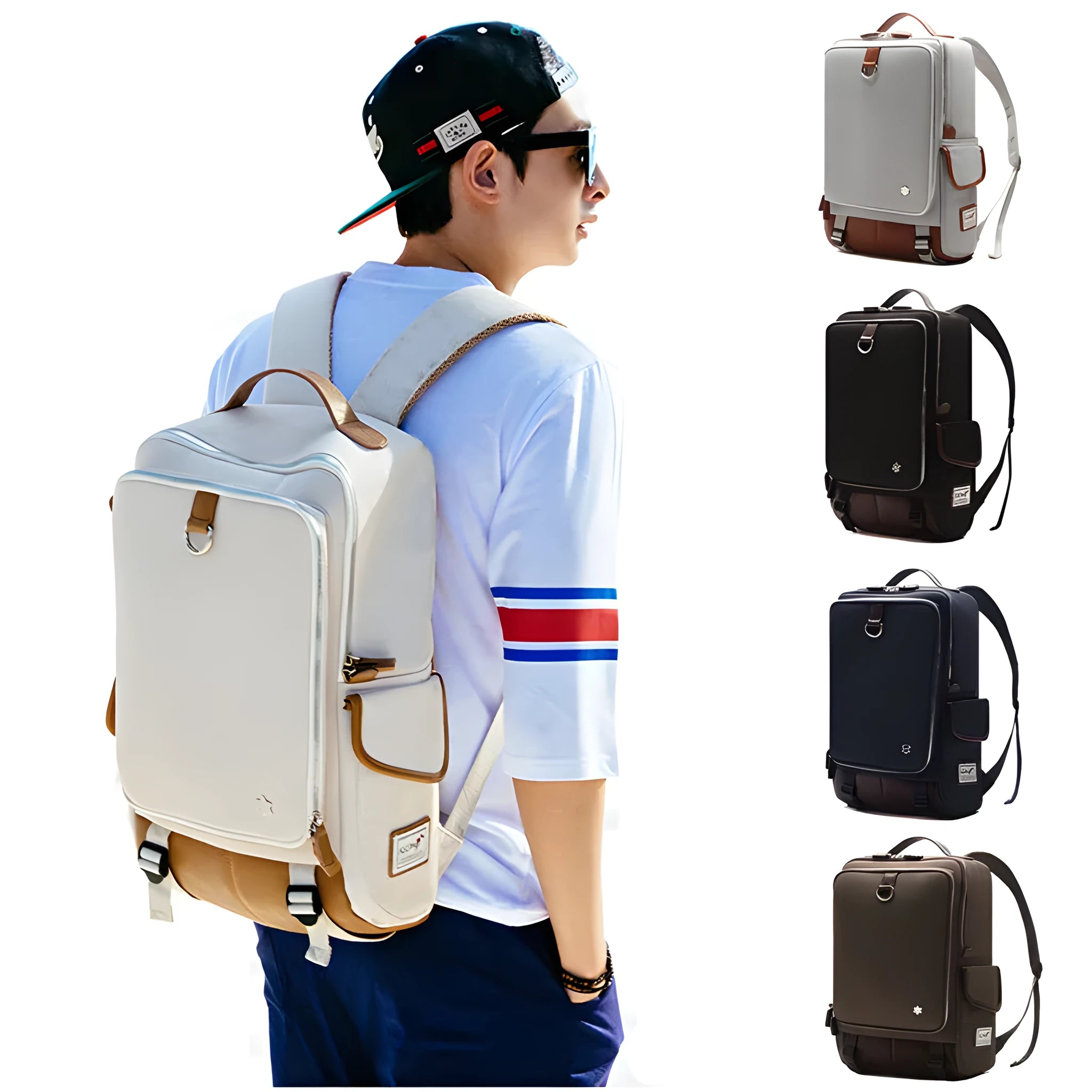 Men's modern Korean backpack in Oxford cloth showing army green colour option