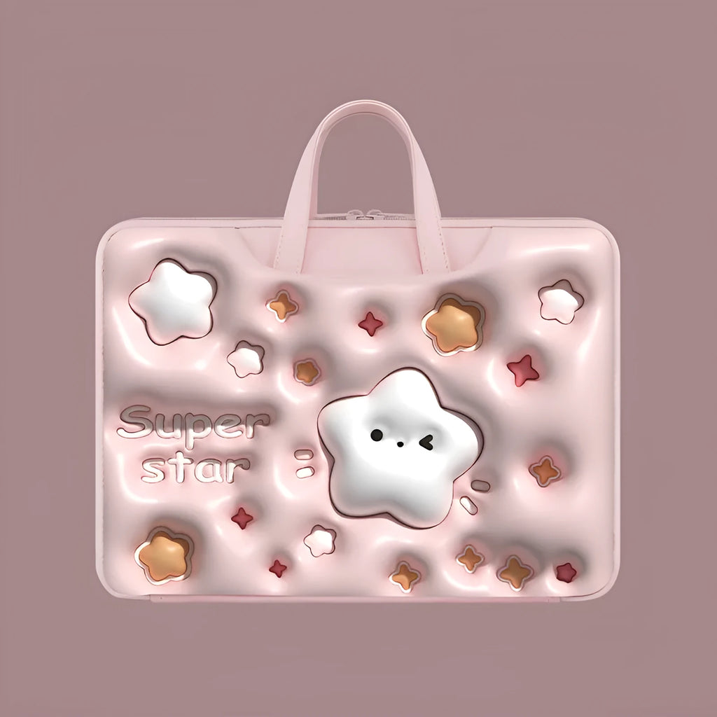 Inflatable PU leather laptop bag with hanging handle in panda pattern design for 15-inch laptops