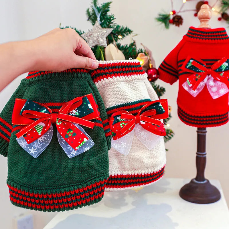 Red Christmas dog sweater with festive print for small to large dogs