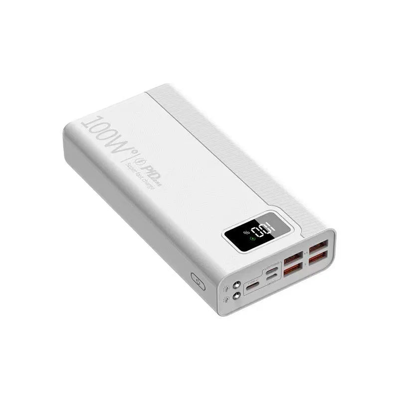 Large capacity power bank in black or white with plastic shell and multiple charging capacity options