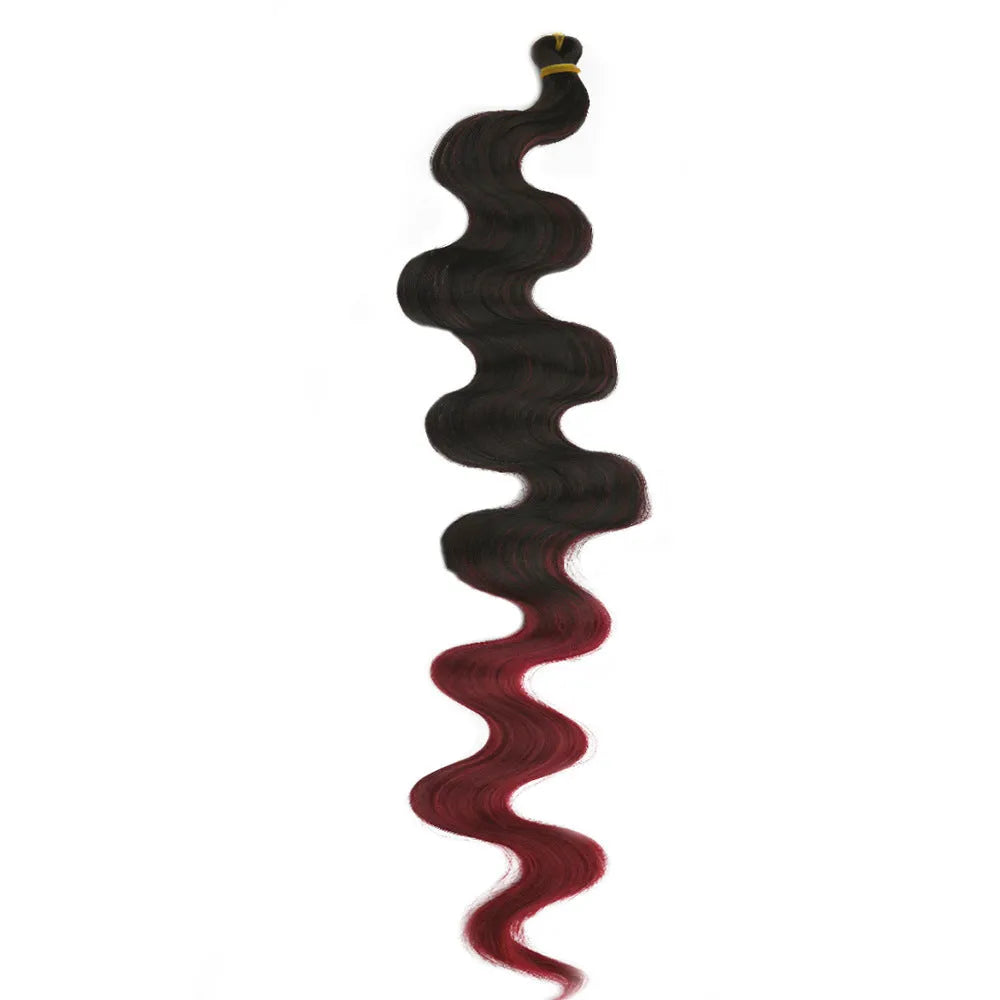 Long wine red synthetic wig with big waves, shown as a 24-inch crochet hair extension.