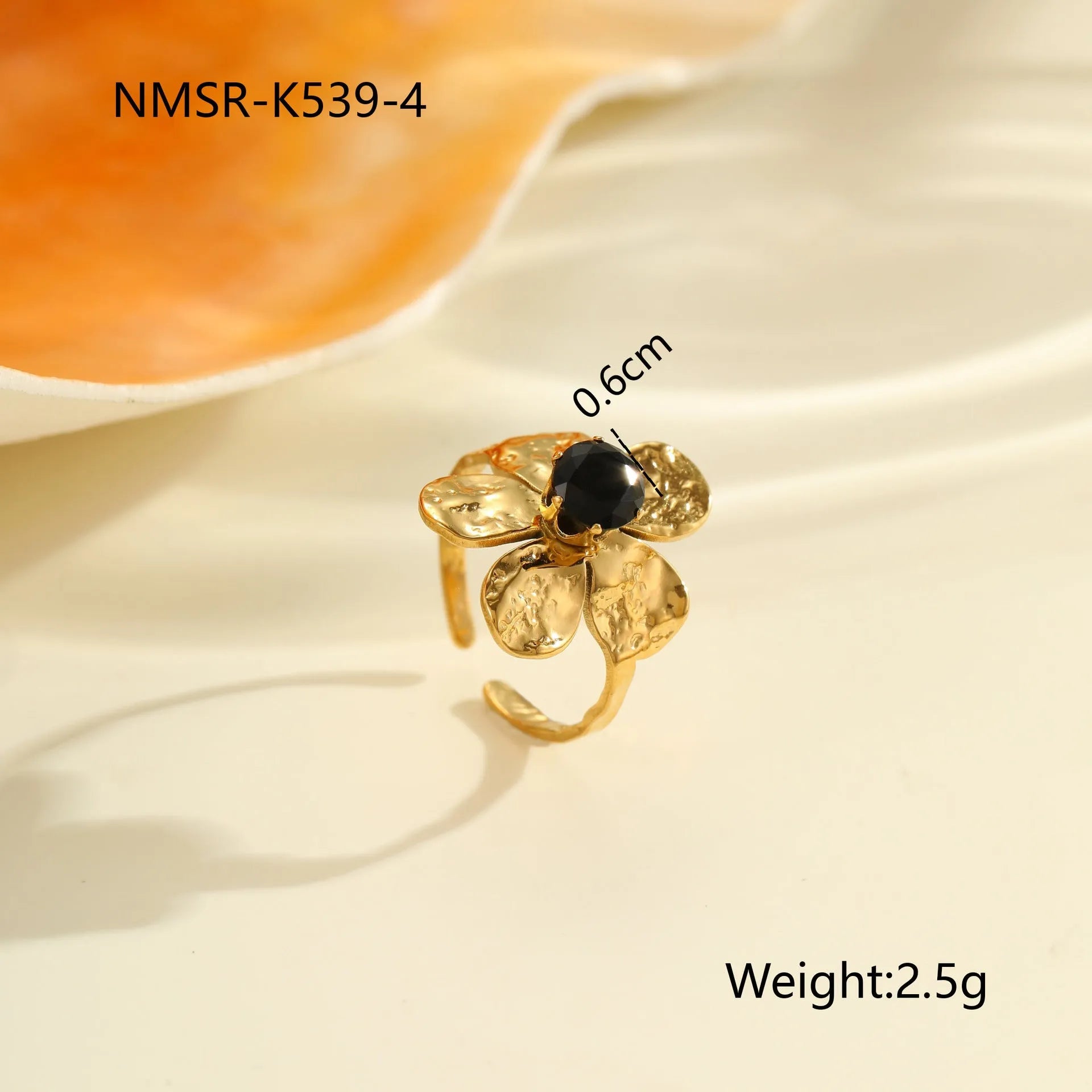 Open mouth adjustable titanium steel ring with geometric design and inlaid zircon details