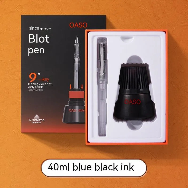 Automatic suction pen set with plastic shell, ink feeder, and choice of 0.38mm or 0.5mm nib sizes