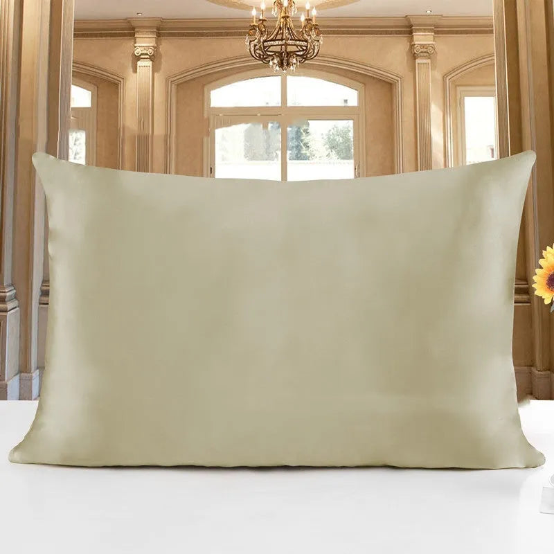 Double-sided 19 M silk pillowcase in apricot colour, showing reversible construction and standard UK size.