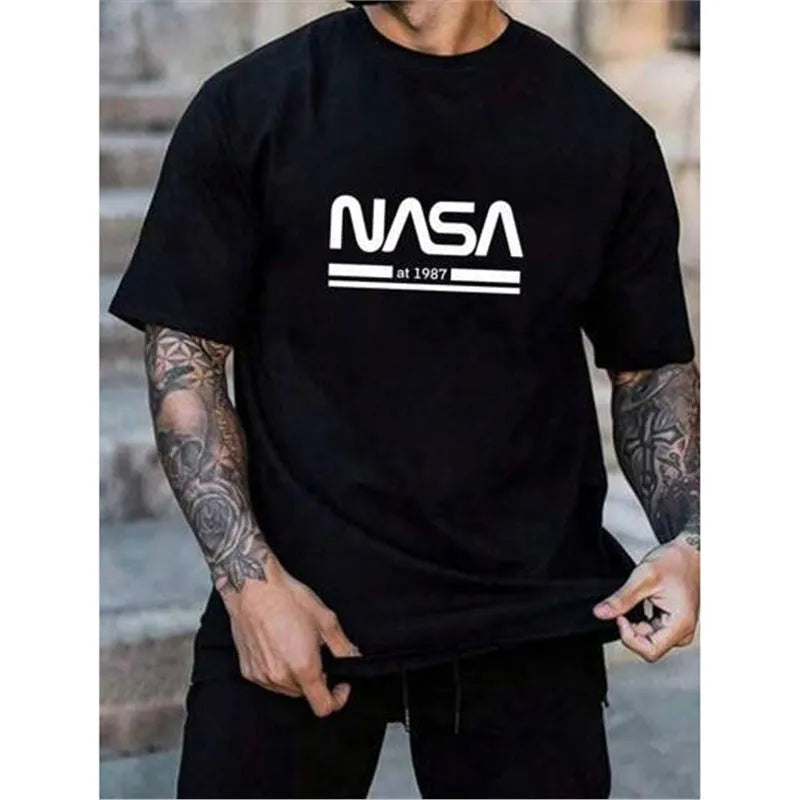 Men's slim-fit cotton t-shirt with printed letter patterns in multiple colour options