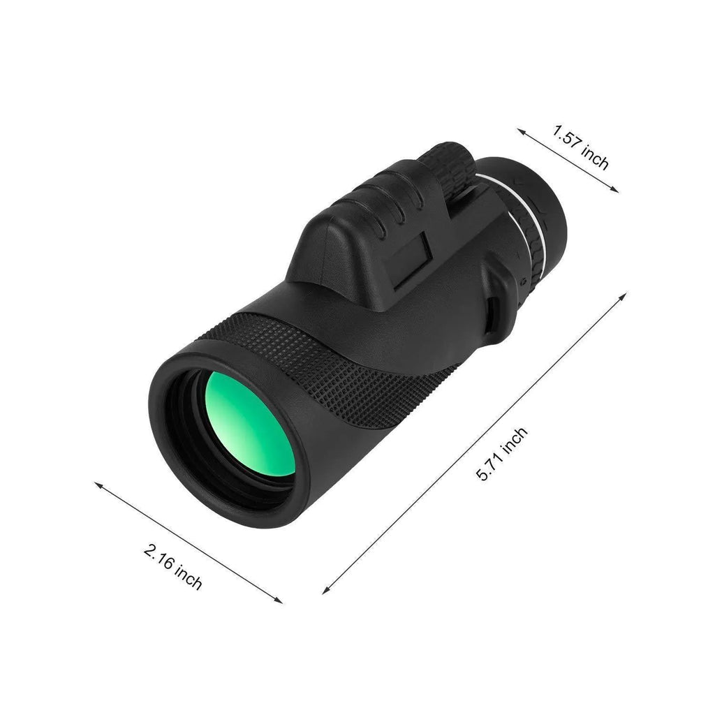 Black HD monocular telescope with 40x magnification and 60mm objective lens for smartphone photography