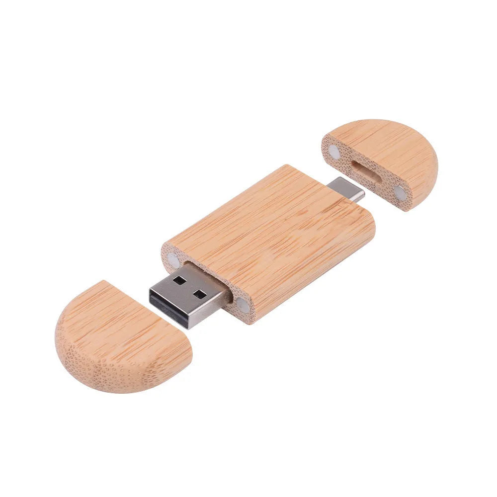 Carved wooden USB flash drive with phone ornament in various wood finishes