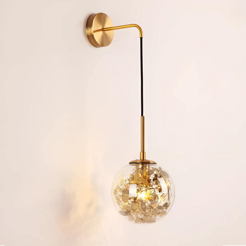 Glass bedside wall lamp in golden flower or silver flower finish, 15cm or 20cm size