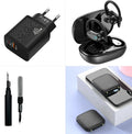 Compact black power bank showing 20000mAh capacity with LED flashlight function