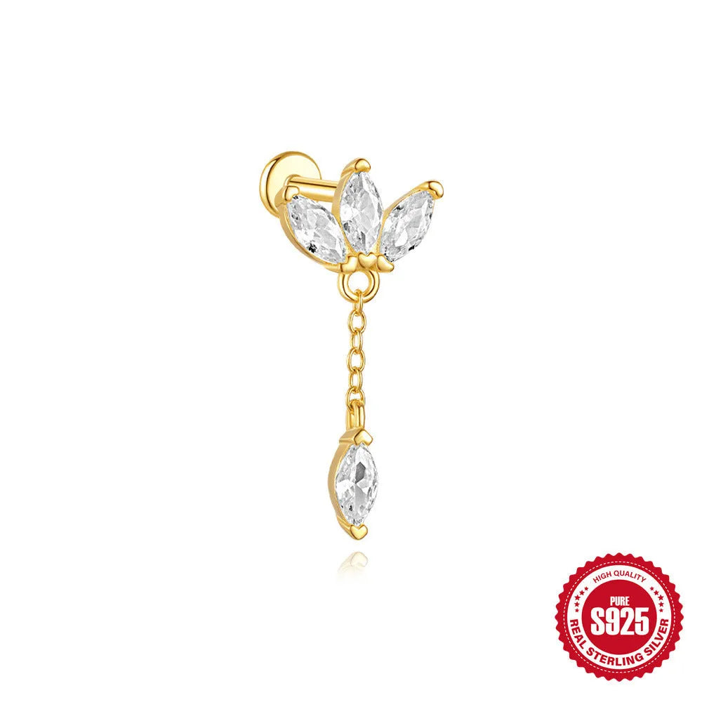 S925 sterling silver water drop earrings with a flat spiral geometric design in a gold tone.