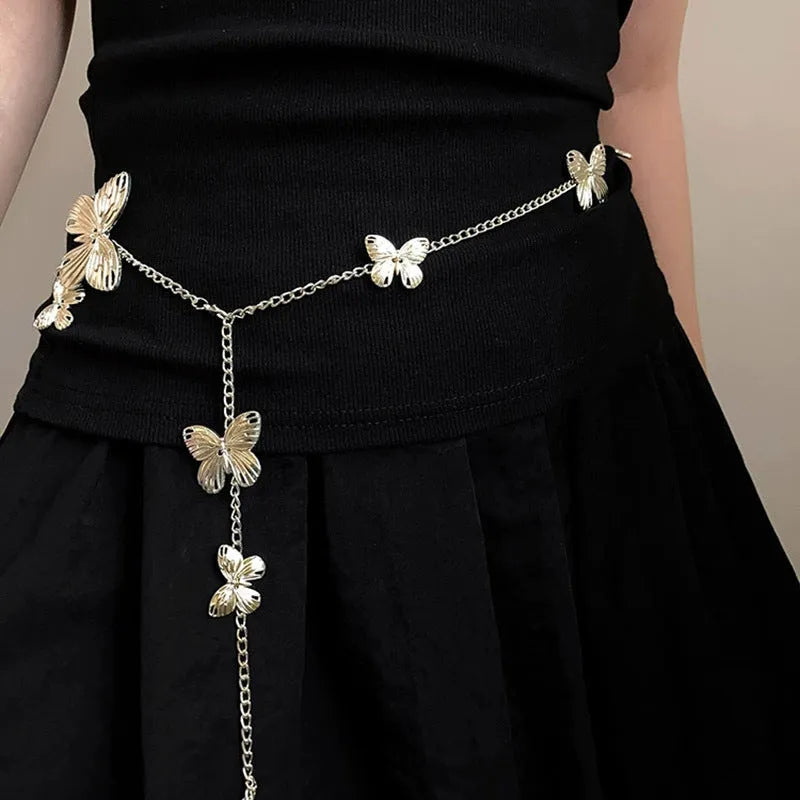 Golden butterfly waist chain jewellery for women with 104cm length and alloy construction