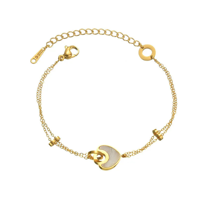 Stainless steel resin bracelet for women featuring heart-shaped design and double-layer construction